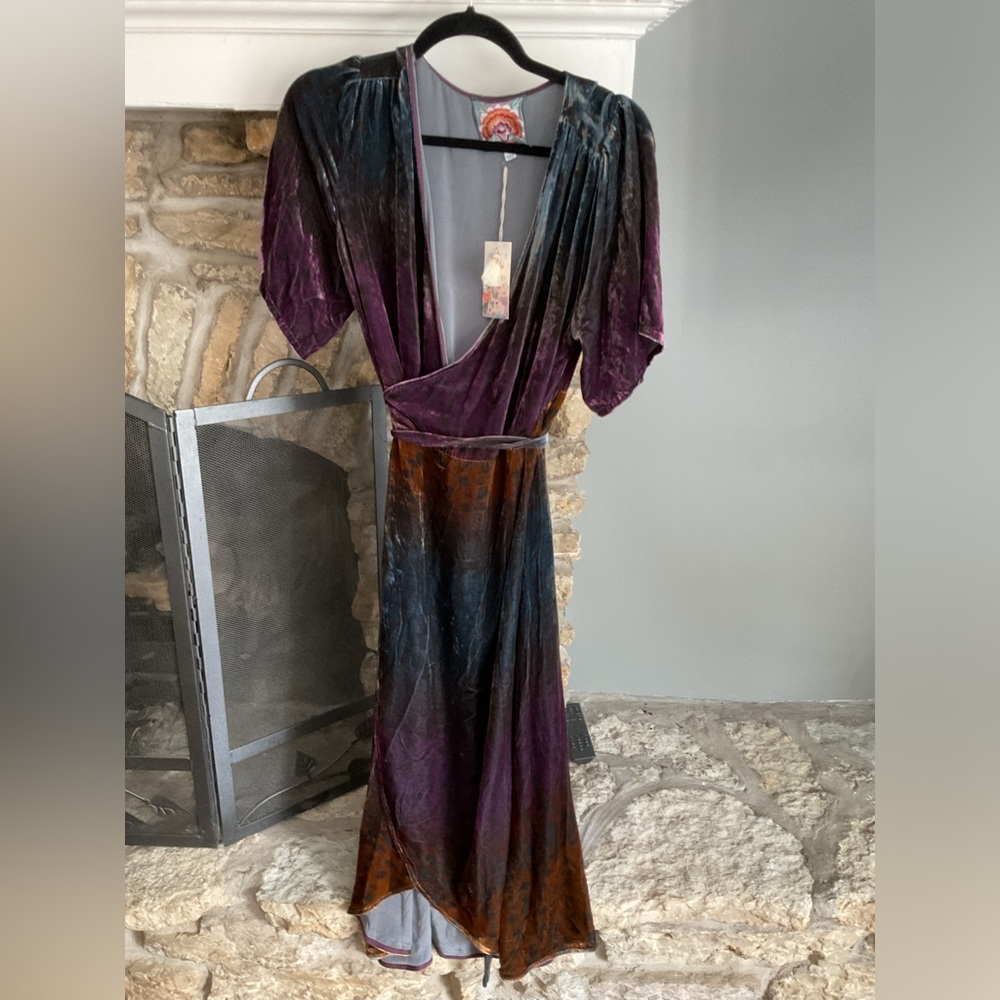 Johnny Was ombre cheetah velvet wrap dress